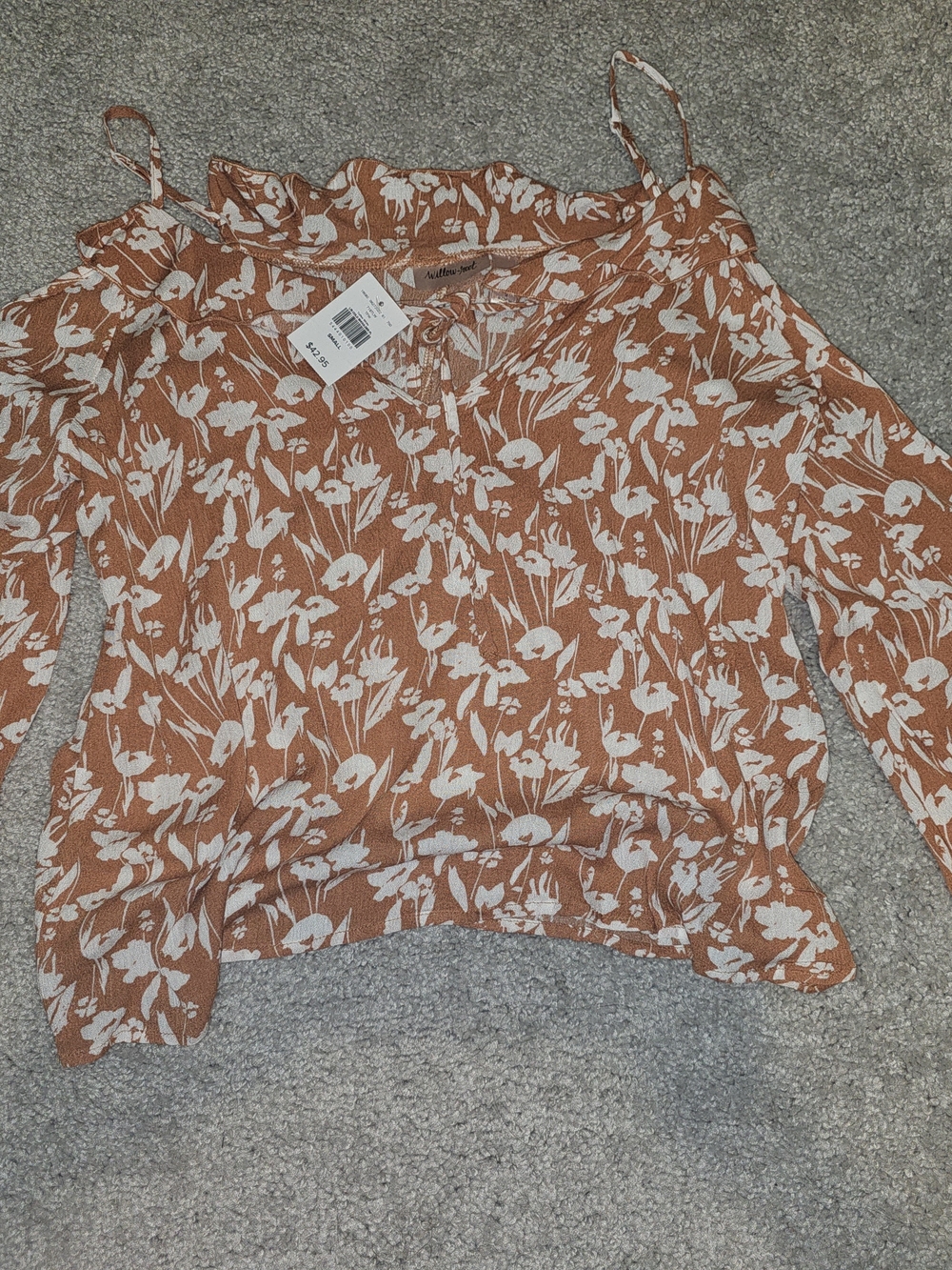 Women's Rust Floral Cold-Shoulder Blouse